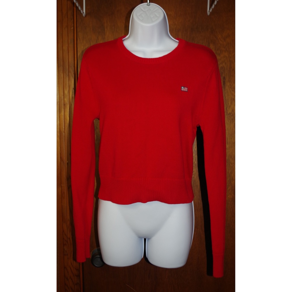 Polo Jeans Co Ralph Lauren Red Cotton Knit Sweater American Flag Patch Women's L - Picture 1 of 5